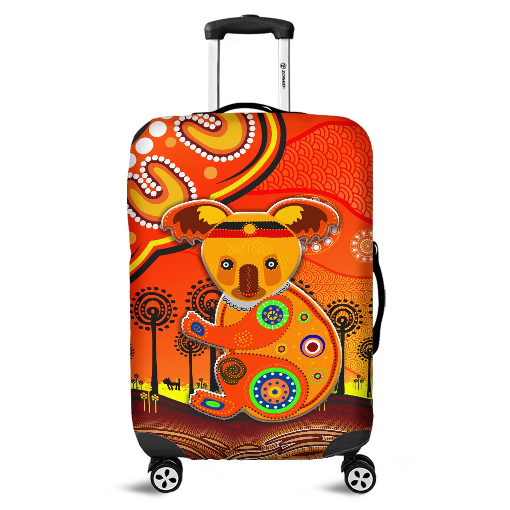 aboriginal-art-koala-luggage-cover-indigenous-unique-vibes-orange