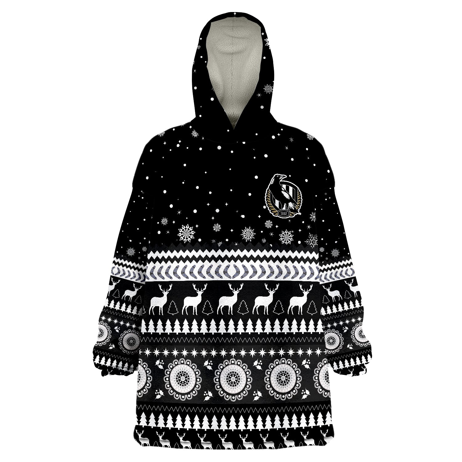magpies-christmas-indigenous-collingwood-football-wearable-blanket-hoodie