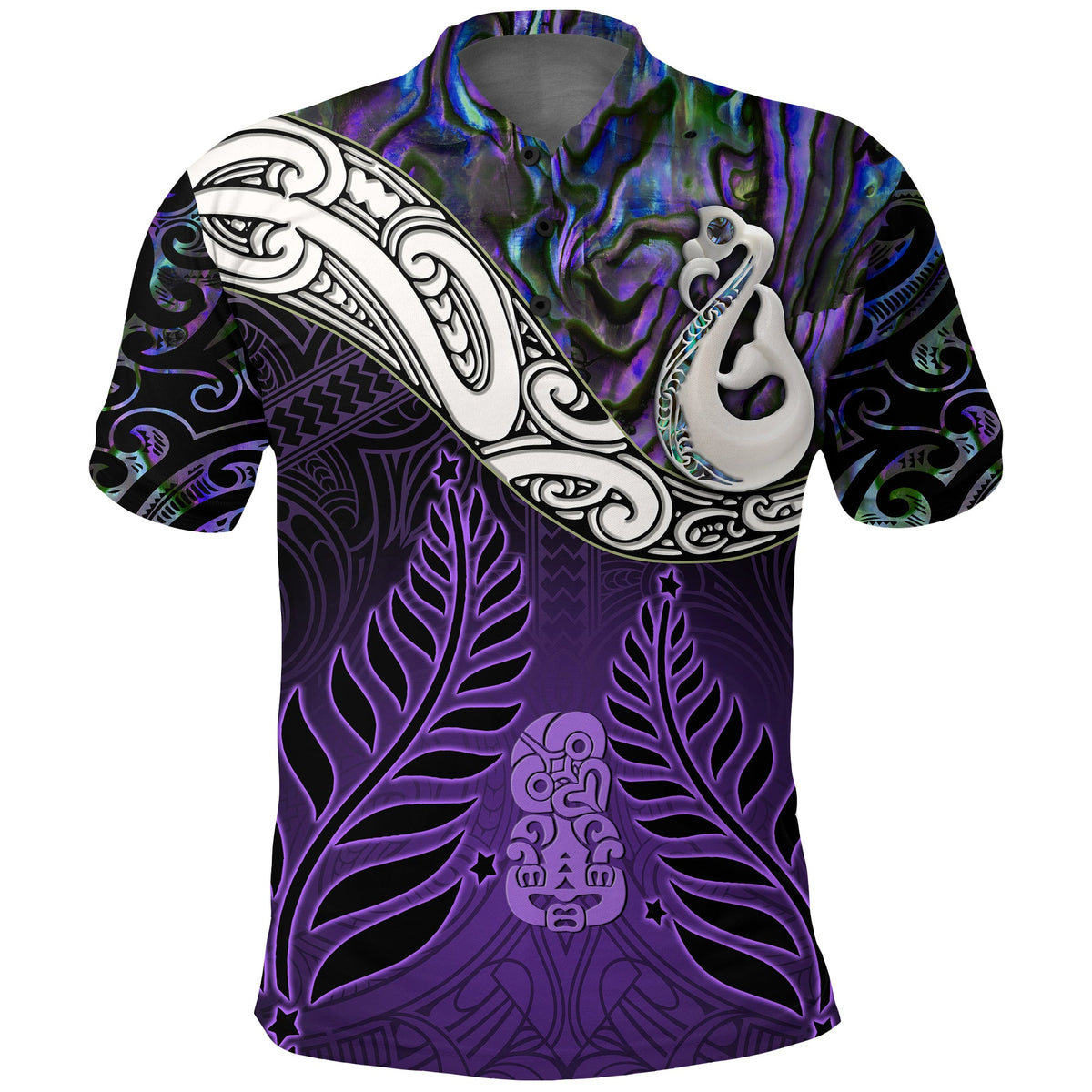 new-zealand-maori-polo-shirt-manaia-paua-shell-glitter-purple