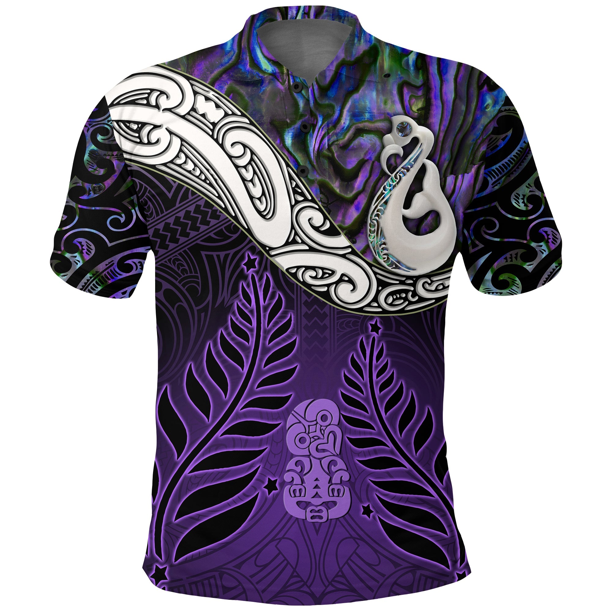 new-zealand-maori-polo-shirt-manaia-paua-shell-glitter-purple