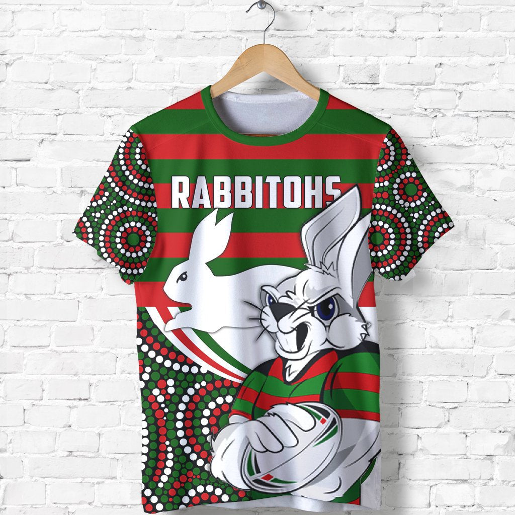 rabbitohs-indigenous-rugby-cartoon-t-shirt