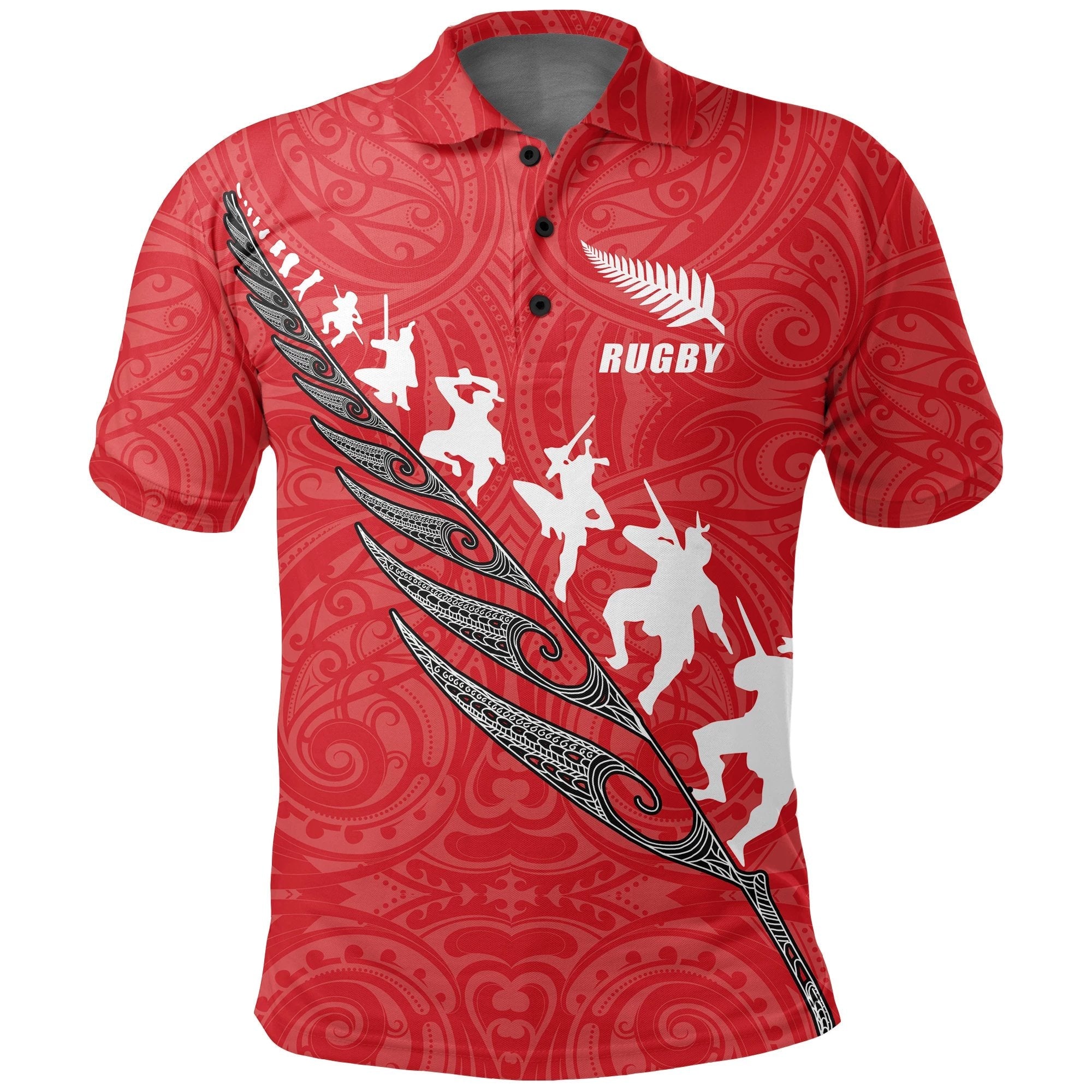 rugby-haka-fern-polo-t-shirt-red