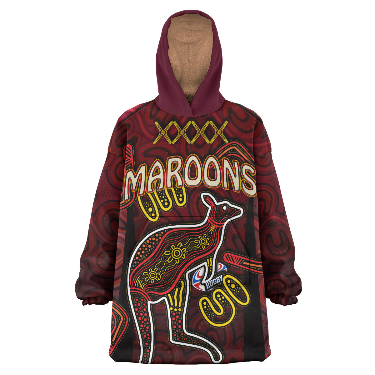 maroons-rugby-snug-hoodie-custom-qld-maroons-kangaroo-with-aboriginal-culture-oodie-blanket