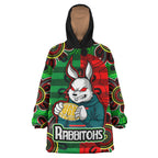 rabbitohs-rugby-snug-hoodie-custom-rabbitohs-with-rugby-ball-aboriginal-style-of-dot-painting-patterns-custom-oodie-blanket