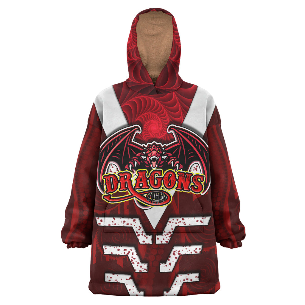 st-george-rugby-snug-hoodie-custom-dragons-with-rugby-ball-aboriginal-patterns-oodie-blanket