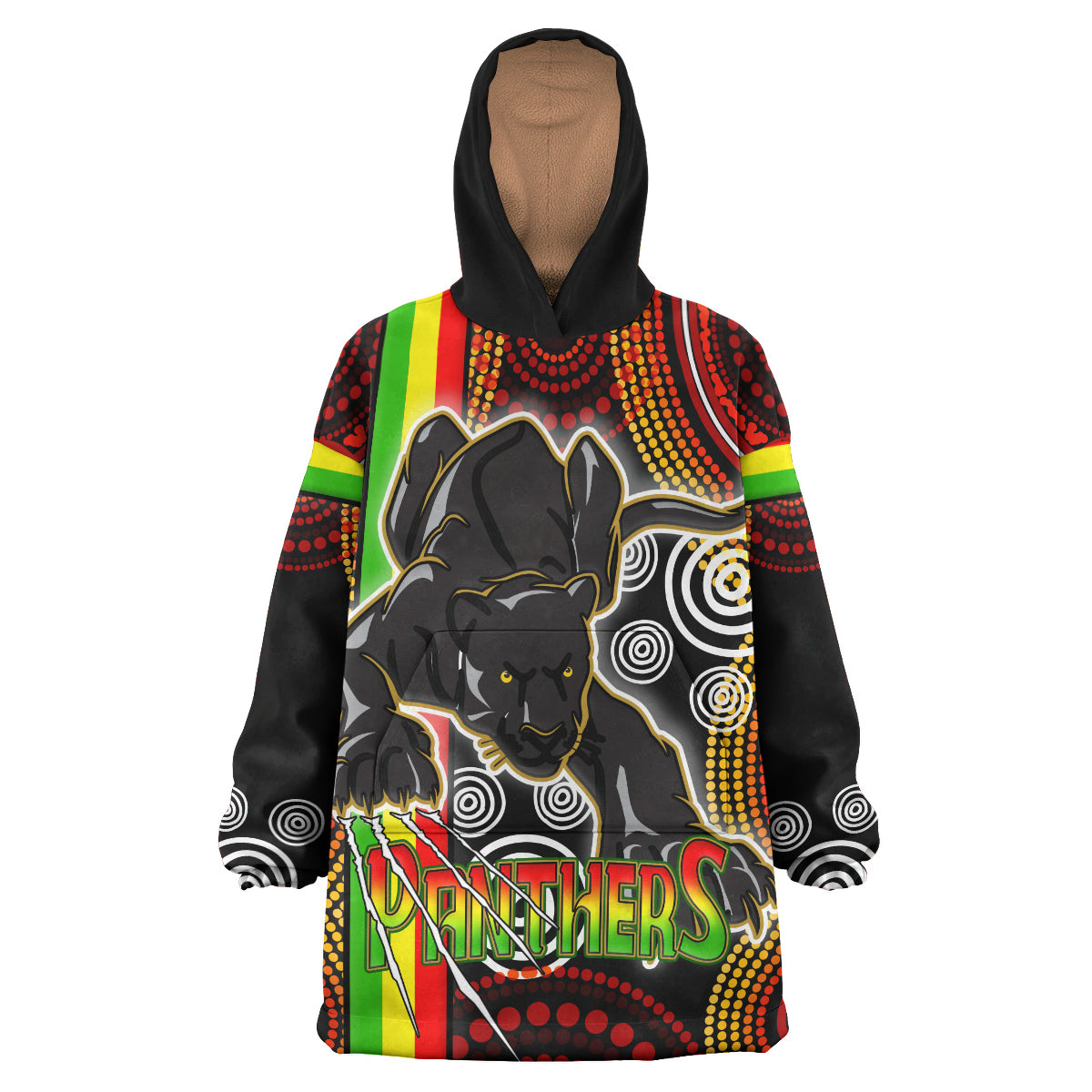 panthers-rugby-snug-hoodie-custom-black-panther-with-aboriginal-contemporary-dot-painting-pattern-oodie-blanket