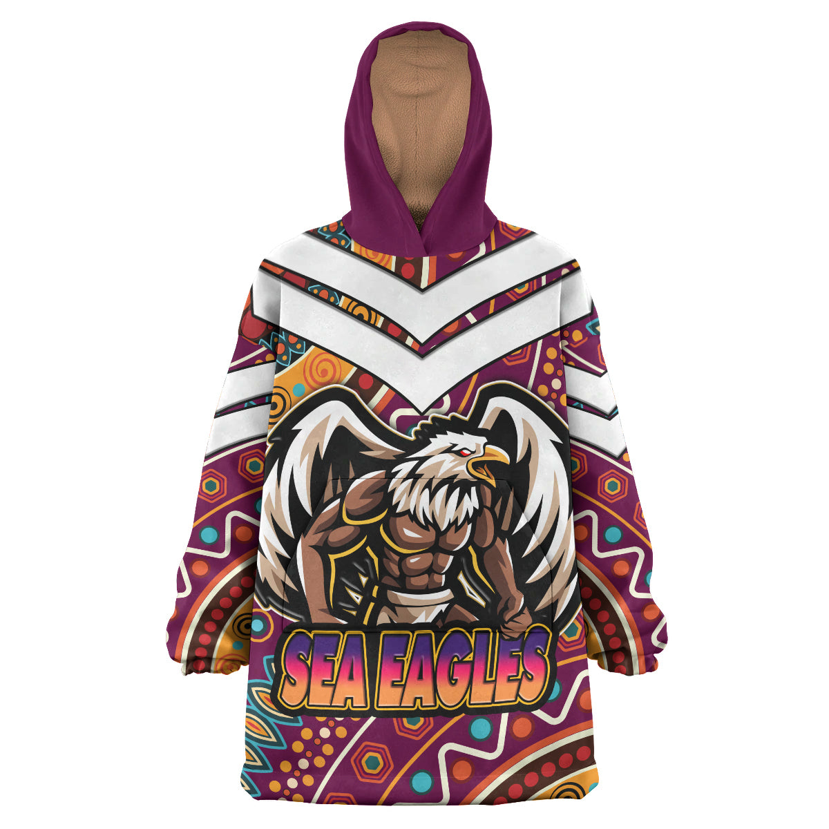 sea-eagles-rugby-snug-hoodie-custom-eagle-strong-with-aboriginal-patterns-oodie-blanket