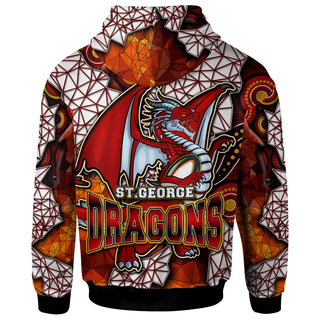 st-george-rugby-hoodie-custom-dragon-fire-rugby-with-aboriginal-art-personalised-player-and-number-hoodie