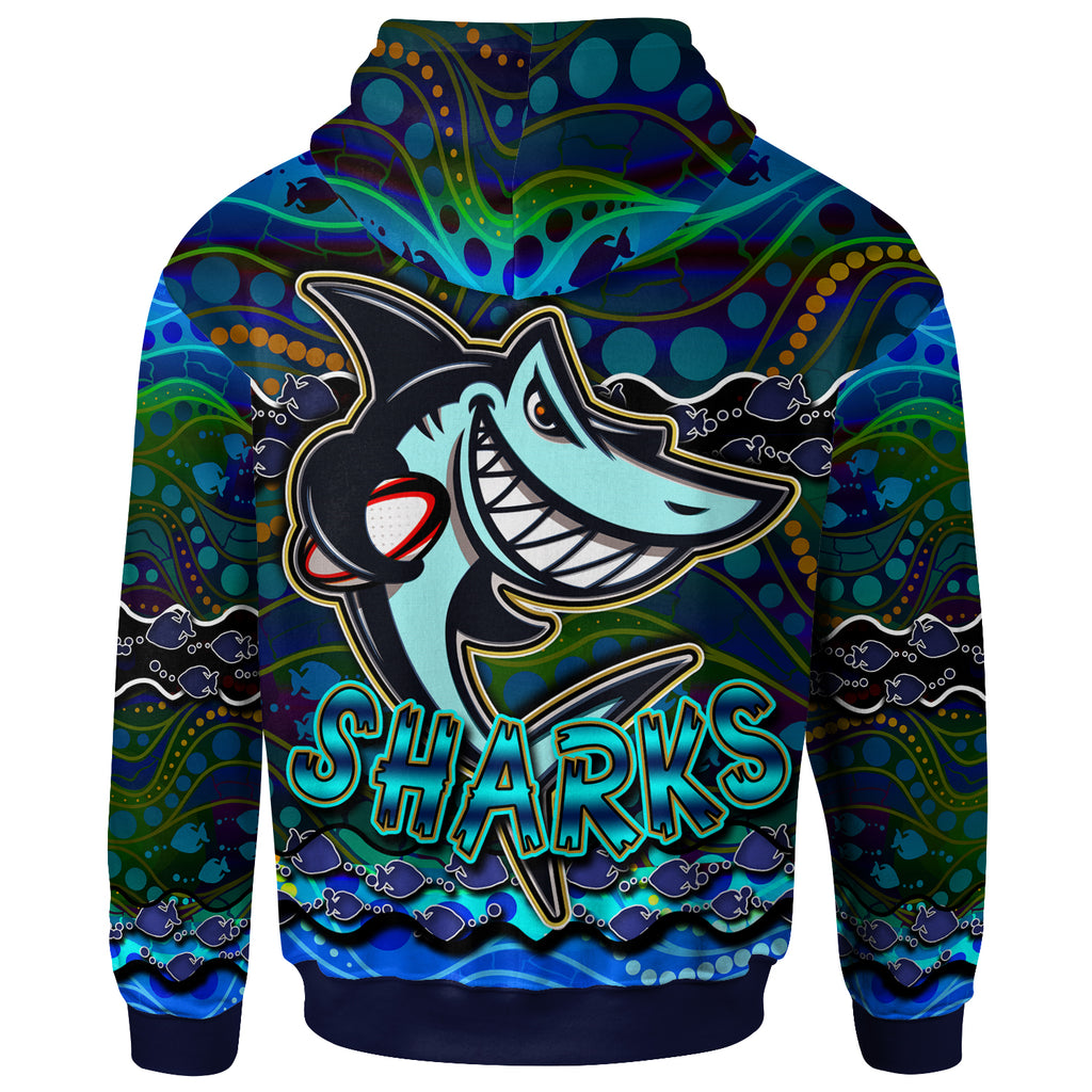 sharks-rugby-hoodie-custom-sharks-rugby-with-fish-aboriginal-style-personalised-player-and-number-hoodie