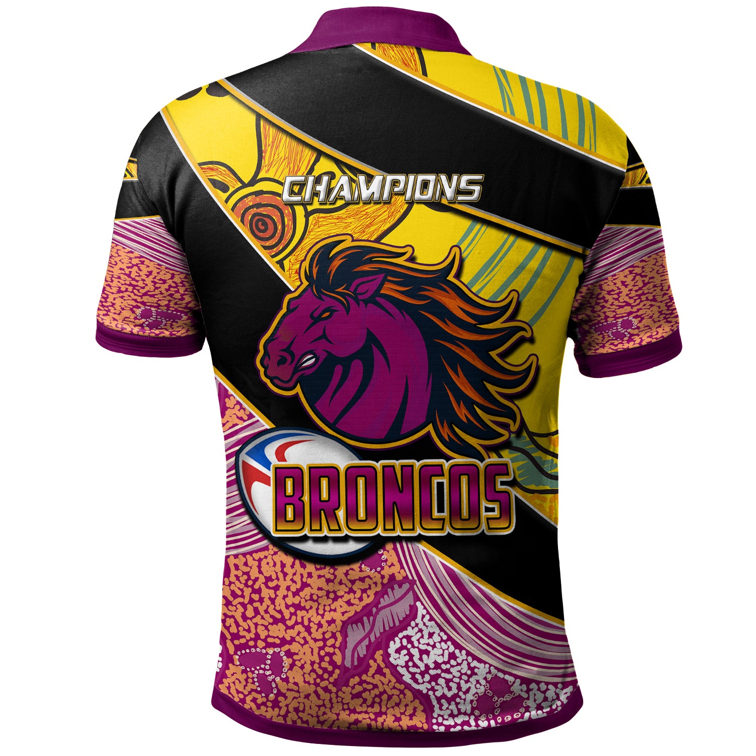 broncos-rugby-polo-shirt-custom-broncos-horse-rugby-with-aboriginal-dot-painting-personalised-player-and-number-polo-shirt