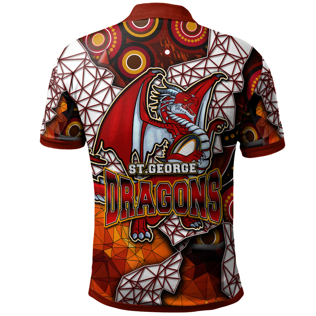 st-george-rugby-polo-shirt-custom-dragon-fire-rugby-with-aboriginal-art-personalised-player-and-number-polo-shirt