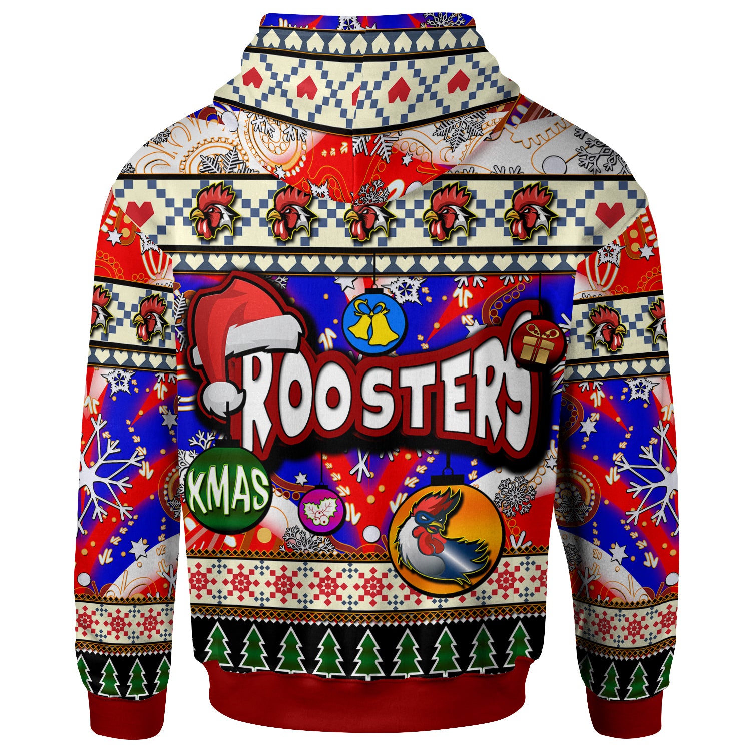 roosters-rugby-christmas-hoodie-custom-xmas-roosters-christmas-balls-snowflake-with-aboriginal-patterns-hoodie