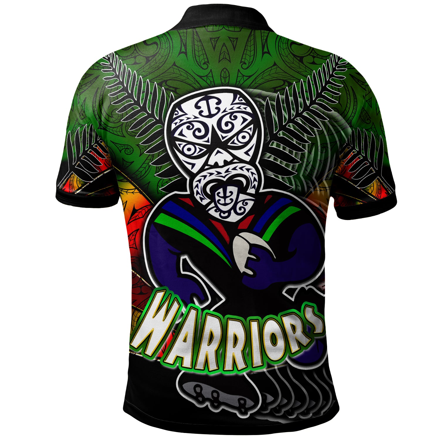 warriors-rugby-polo-shirt-custom-warrios-maori-mask-rugby-player-maori-style-ethnic-ornament-pattern-player-and-number-polo-shirt