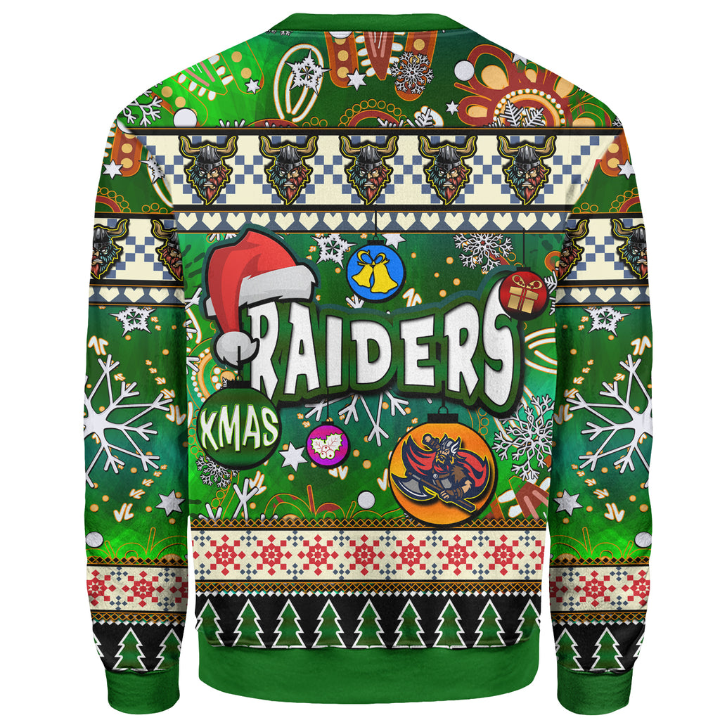 raider-rugby-christmas-sweatshirt-custom-xmas-raider-christmas-balls-snowflake-with-aboriginal-patterns-sweatshirt