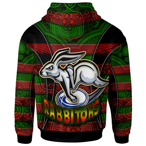 rabbitohs-rugby-hoodie-custom-rabbit-aboriginal-style-pattern-personalised-player-and-number-hoodie