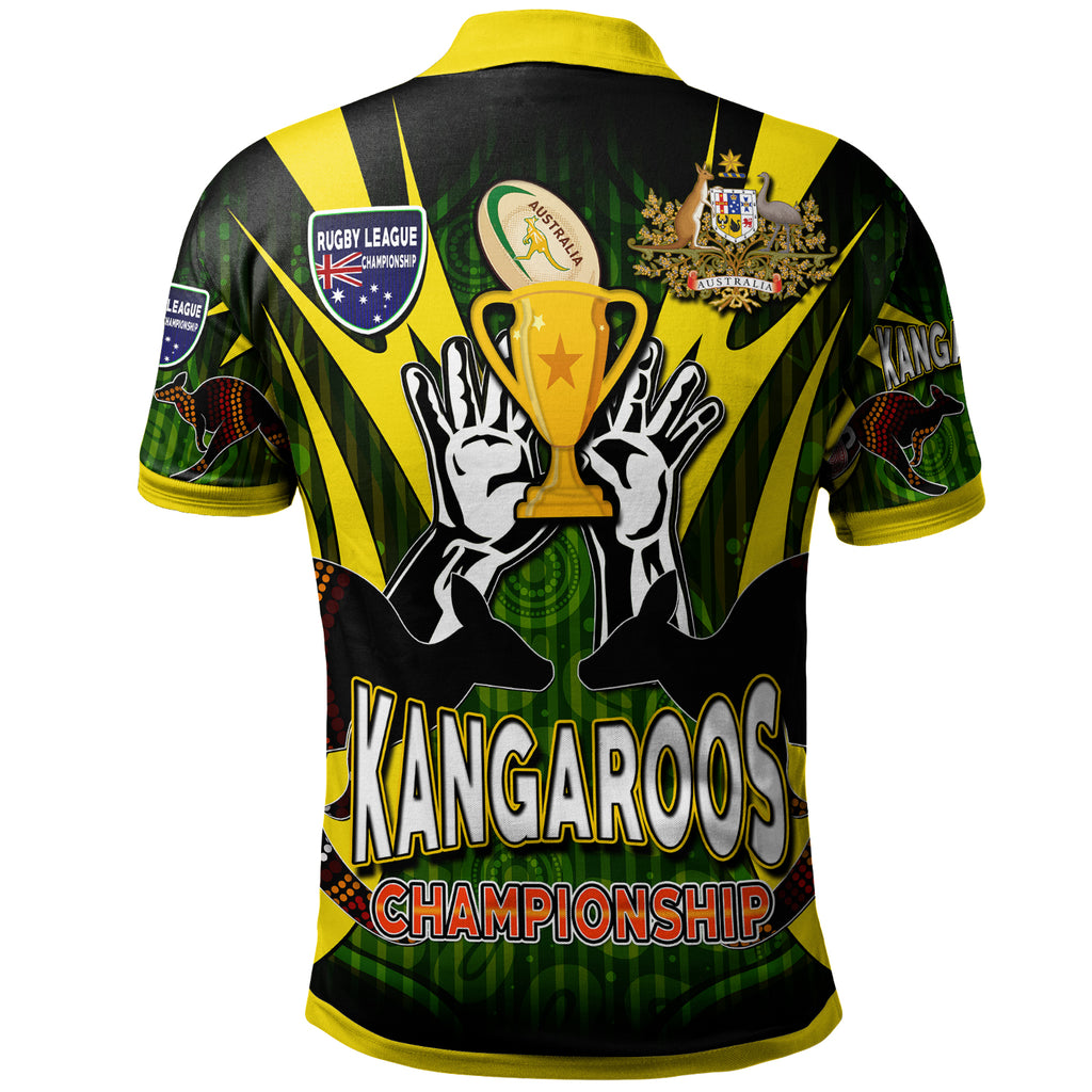 kangaroos-rugby-polo-shirt-custom-kangaroo-rugby-league-coat-of-arms-aboriginal-culture-personalised-player-and-number-polo-shirt