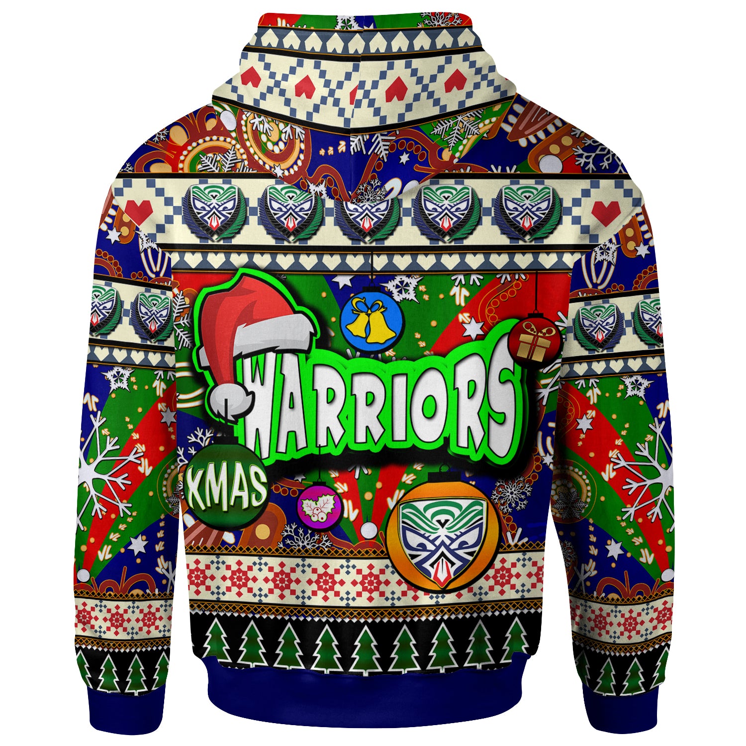 warriors-rugby-christmas-hoodie-custom-xmas-warriors-christmas-balls-snowflake-with-aboriginal-patterns-hoodie