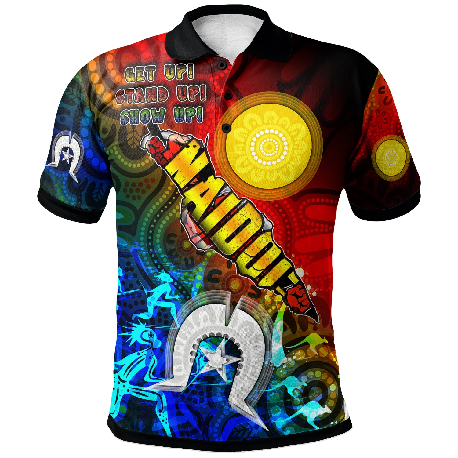 australia-naidoc-week-2023-polo-shirt-custom-naidoc-week-2023-aboriginal-inspired-dot-art-painting-with-hunting-get-up-stand-up-show-up-polo-shirt