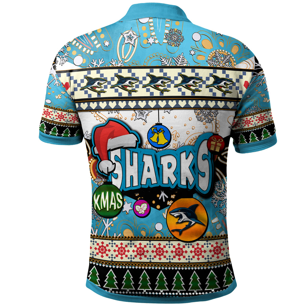 sharks-rugby-christmas-polo-shirt-custom-xmas-sharks-christmas-balls-snowflake-with-aboriginal-patterns-polo-shirt