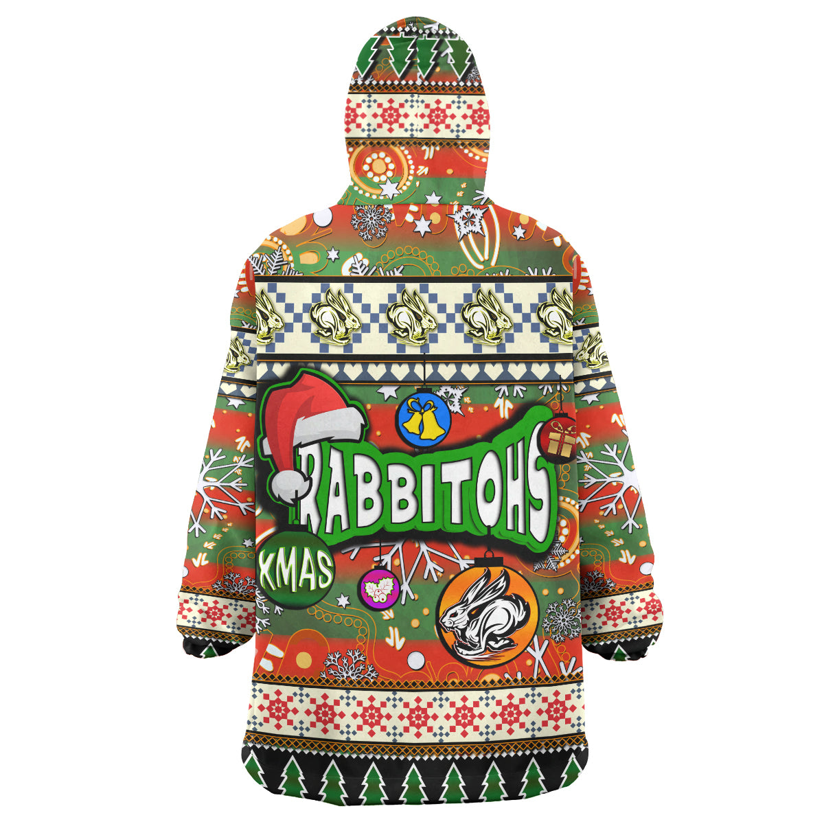 rabbitohs-rugby-christmas-snug-hoodie-custom-xmas-rabbitohs-christmas-balls-snowflake-with-aboriginal-patterns-wearable-blanket-hoodie