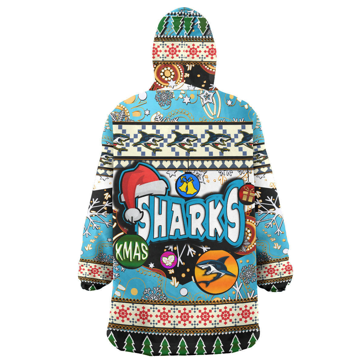sharks-rugby-christmas-snug-hoodie-custom-xmas-sharks-christmas-balls-snowflake-with-aboriginal-patterns-wearable-blanket-hoodie