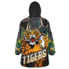 tigers-rugby-snug-hoodie-custom-tiger-rugby-ball-aboriginal-art-vector-painting-personalised-player-and-number-oodie-blanket