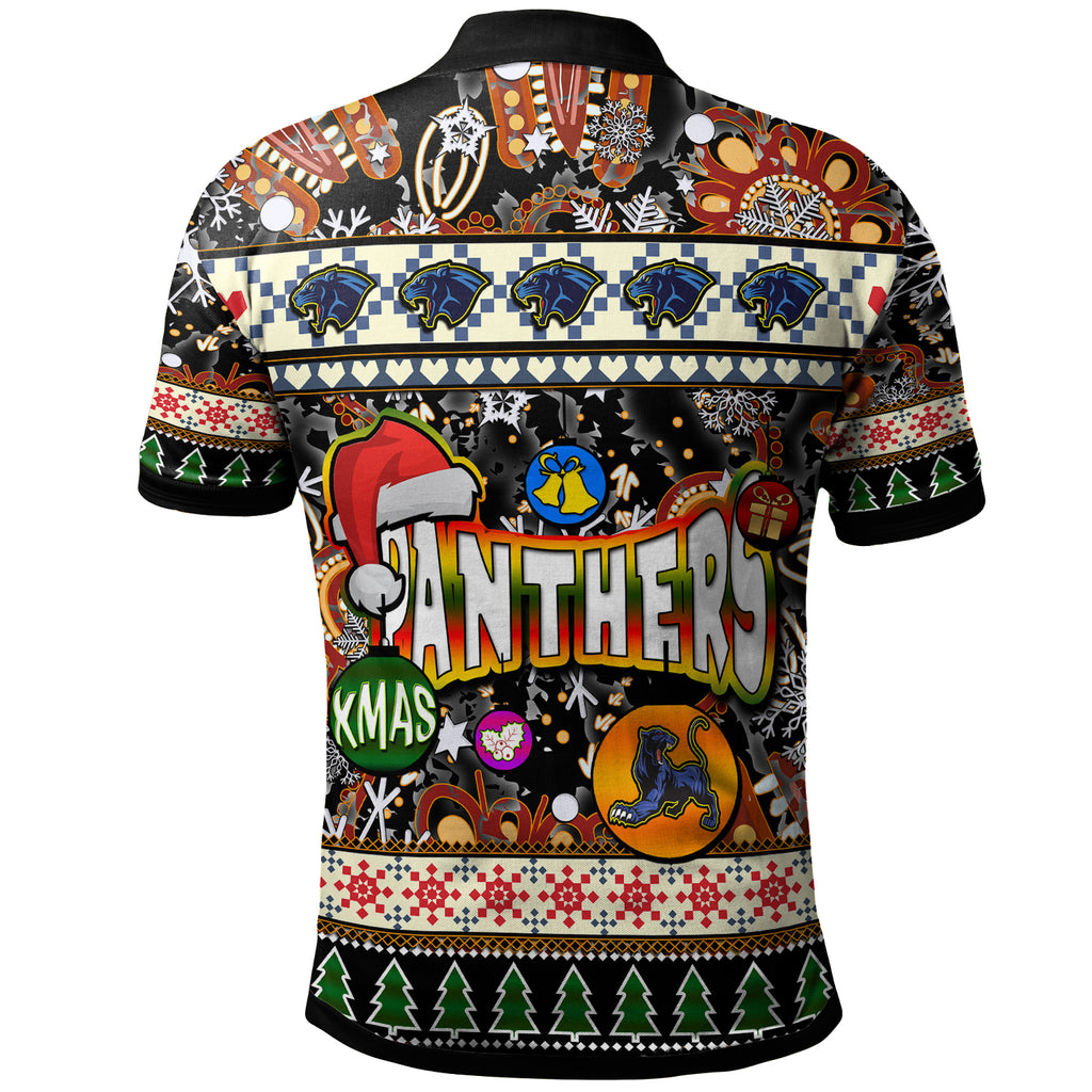 panthers-rugby-christmas-polo-shirt-custom-xmas-panthers-christmas-balls-snowflake-with-aboriginal-patterns-polo-shirt