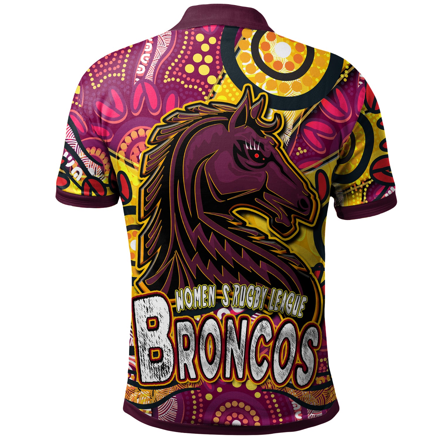 nrlw-broncos-rugby-polo-shirt-custom-broncos-rugby-womens-rugby-league-aboriginal-dot-painting-polo-shirt