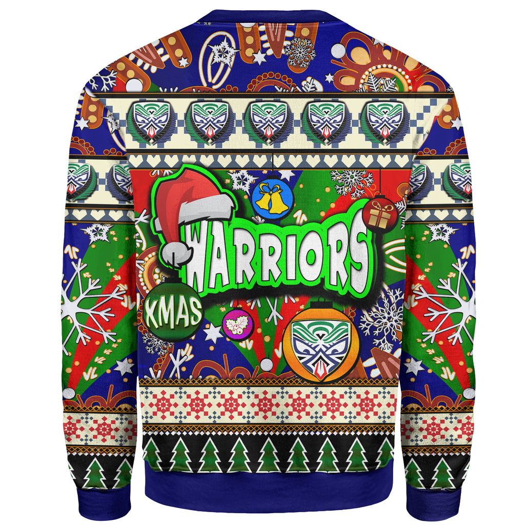 warriors-rugby-christmas-sweatshirt-custom-xmas-warriors-christmas-balls-snowflake-with-aboriginal-patterns-sweatshirt