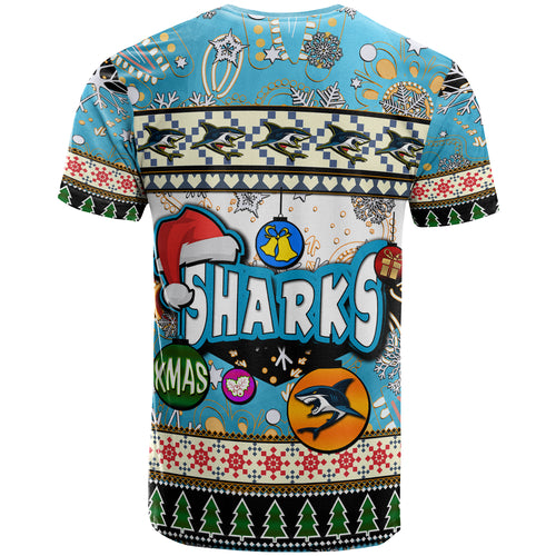 sharks-rugby-christmas-t-shirt-custom-xmas-sharks-christmas-balls-snowflake-with-aboriginal-patterns-t-shirt