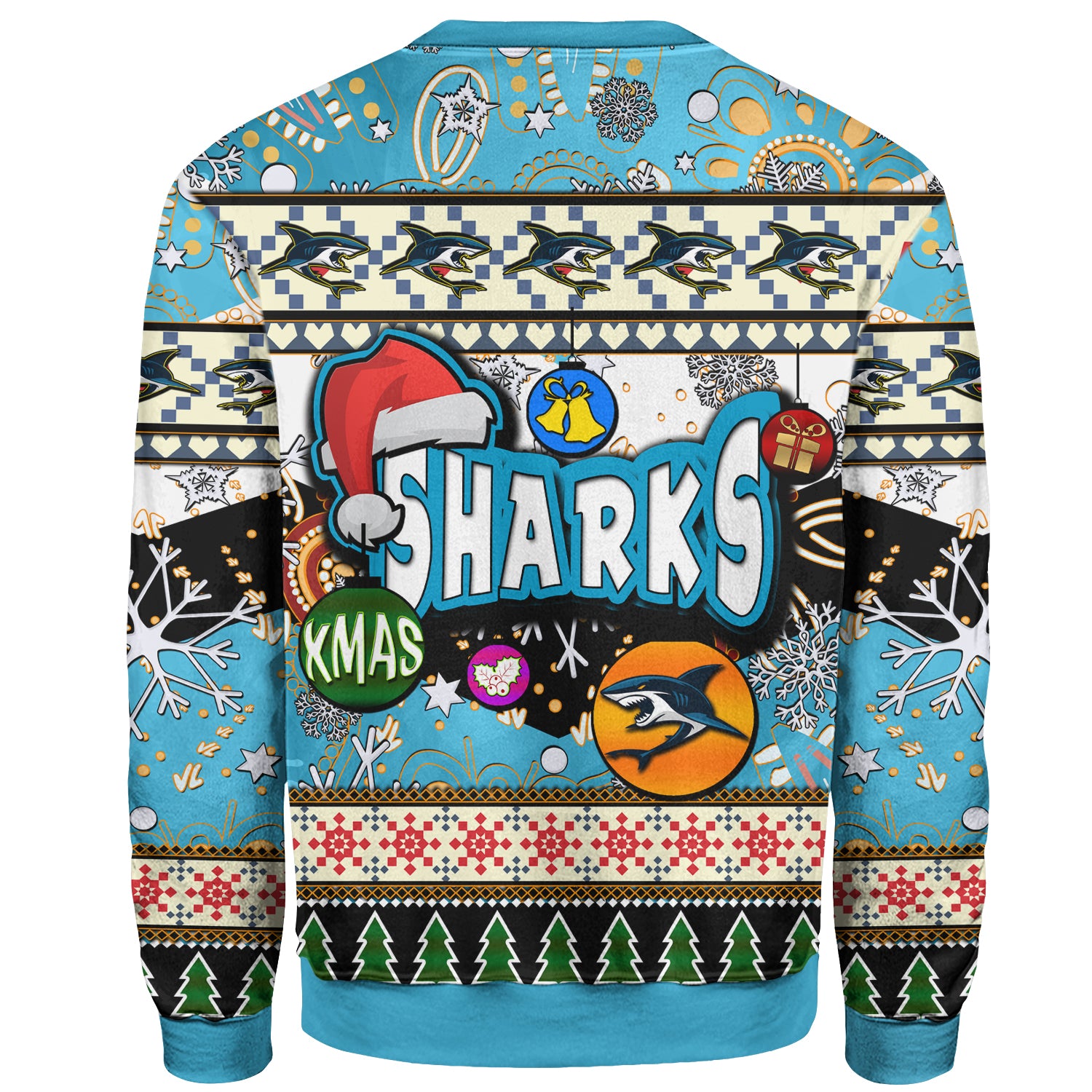 sharks-rugby-christmas-sweatshirt-custom-xmas-sharks-christmas-balls-snowflake-with-aboriginal-patterns-sweatshirt