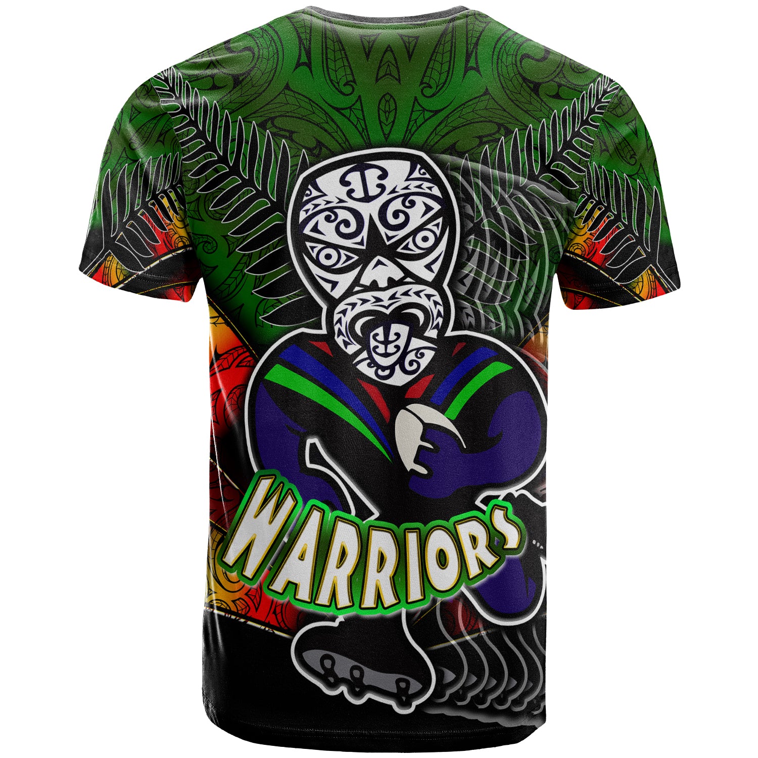 warriors-rugby-t-shirt-custom-warrios-maori-mask-rugby-player-maori-style-ethnic-ornament-pattern-player-and-number-t-shirt