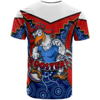 roosters-rugby-t-shirt-custom-rooster-with-rugby-ball-aboriginal-dot-painting-personalised-player-and-number-t-shirt
