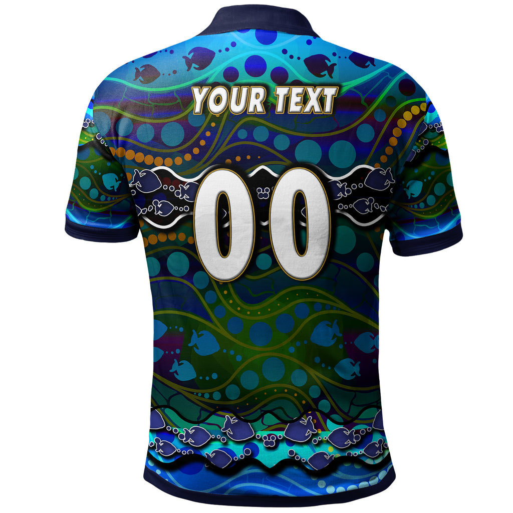 sharks-rugby-polo-shirt-custom-sharks-rugby-with-fish-aboriginal-style-personalised-player-and-number-polo-shirt