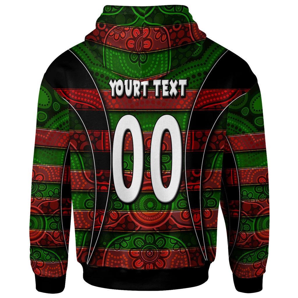 rabbitohs-rugby-hoodie-custom-rabbit-aboriginal-style-pattern-personalised-player-and-number-hoodie