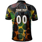 tigers-rugby-polo-shirt-custom-tiger-rugby-ball-aboriginal-art-vector-painting-personalised-player-and-number-polo-shirt