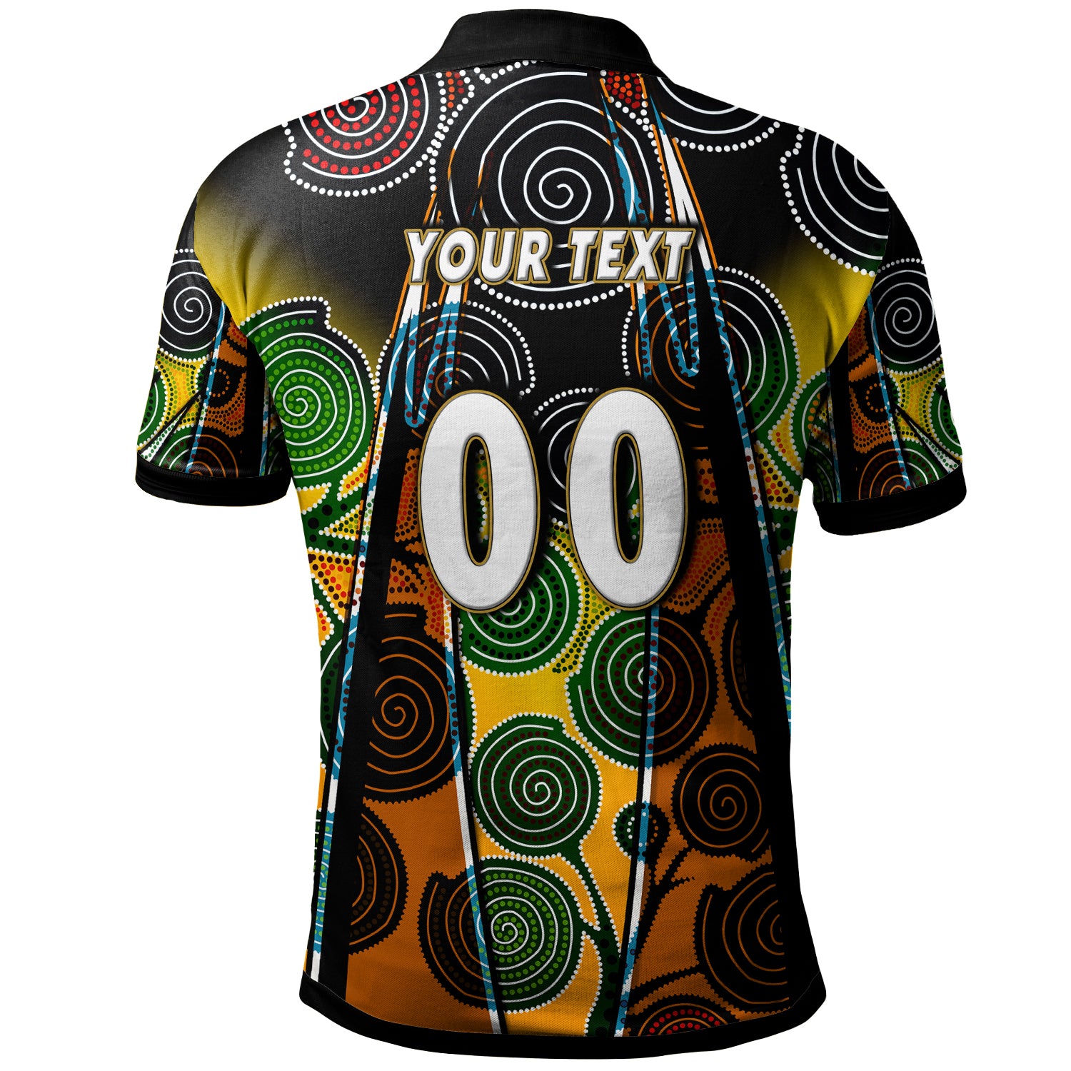 tigers-rugby-polo-shirt-custom-tiger-rugby-ball-aboriginal-art-vector-painting-personalised-player-and-number-polo-shirt