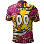 nrlw-broncos-rugby-polo-shirt-custom-broncos-rugby-womens-rugby-league-aboriginal-dot-painting-polo-shirt