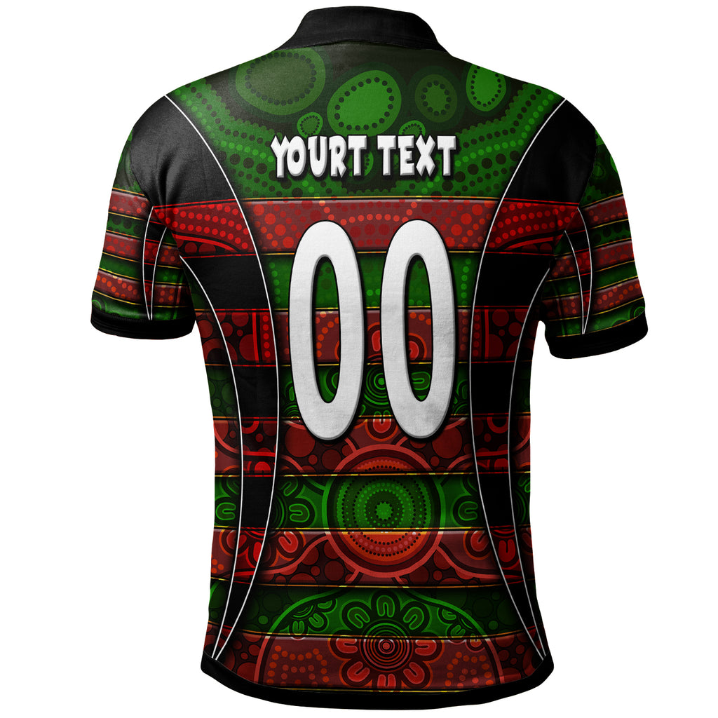 rabbitohs-rugby-polo-shirt-custom-rabbit-aboriginal-style-pattern-personalised-player-and-number-polo-shirt