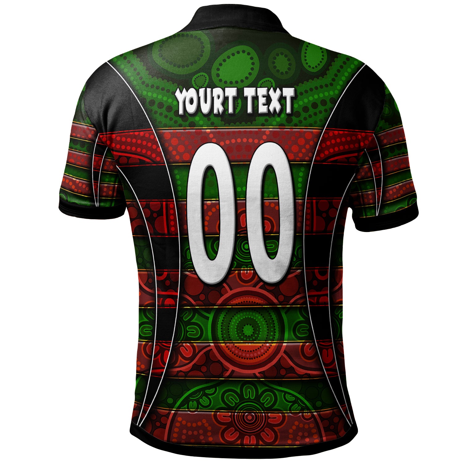 rabbitohs-rugby-polo-shirt-custom-rabbit-aboriginal-style-pattern-personalised-player-and-number-polo-shirt
