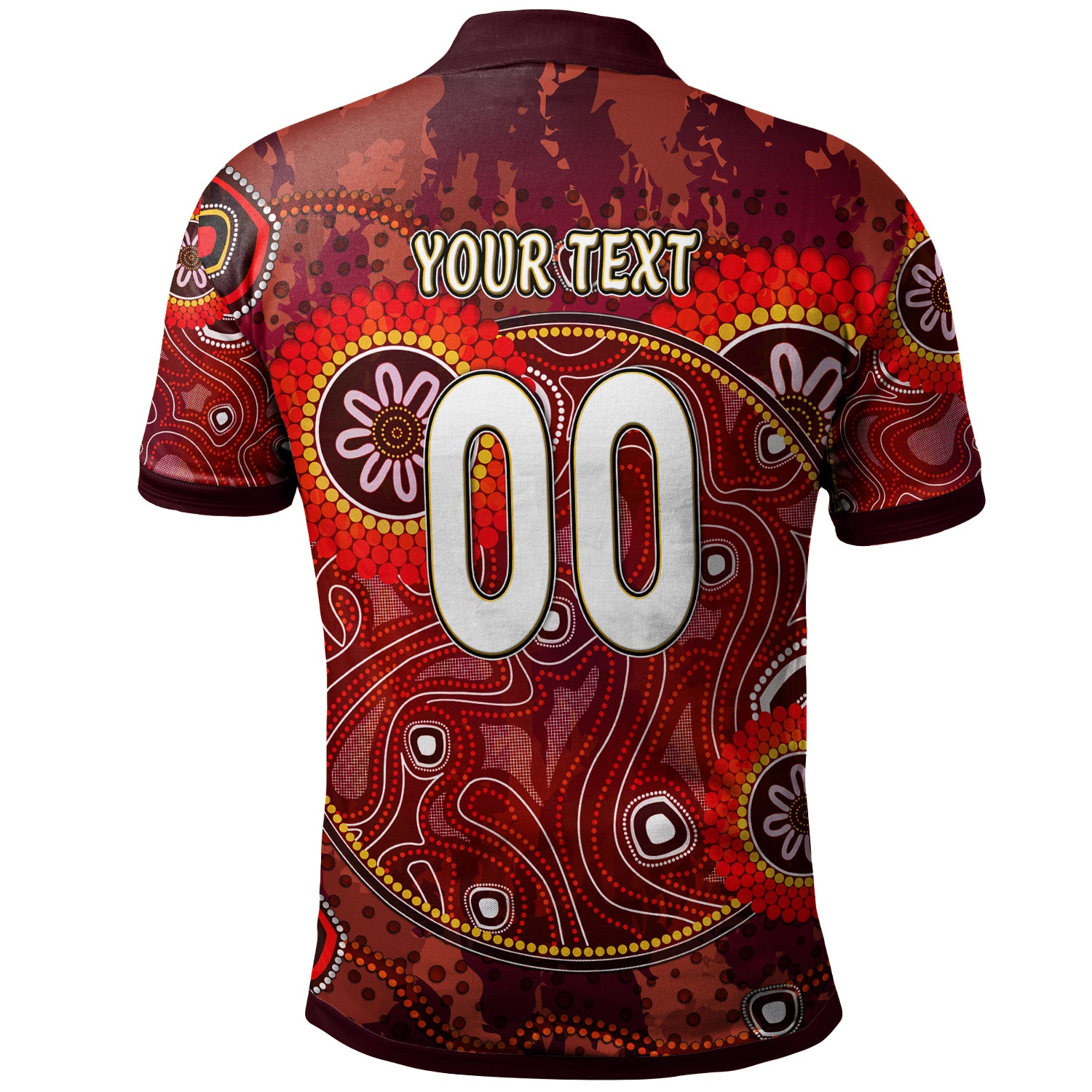 maroons-rugby-polo-shirt-custom-maroons-kangaroo-with-aboriginal-style-of-dot-painting-personalised-player-and-number-polo-shirt