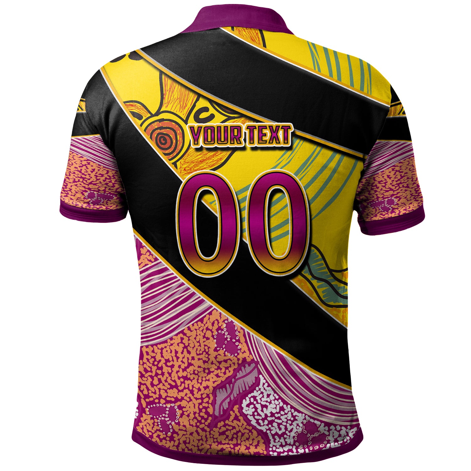 broncos-rugby-polo-shirt-custom-broncos-horse-rugby-with-aboriginal-dot-painting-personalised-player-and-number-polo-shirt