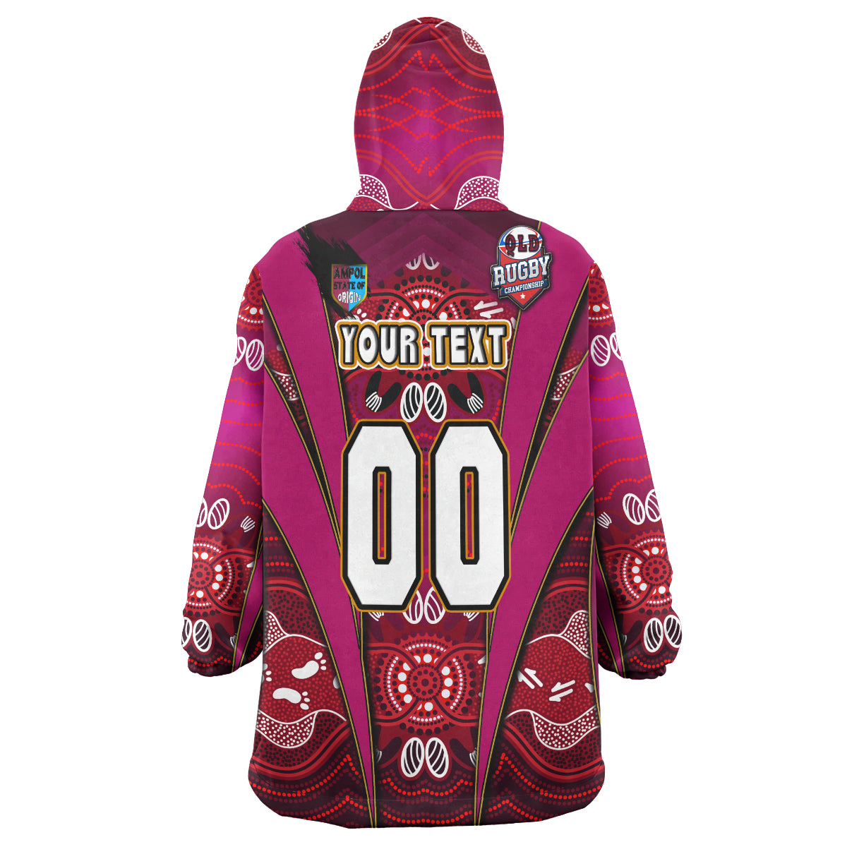 queensland-rugby-league-team-snug-hoodie-custom-queensland-maroons-mascot-with-aboriginal-art-state-of-origin-oodie-blanket