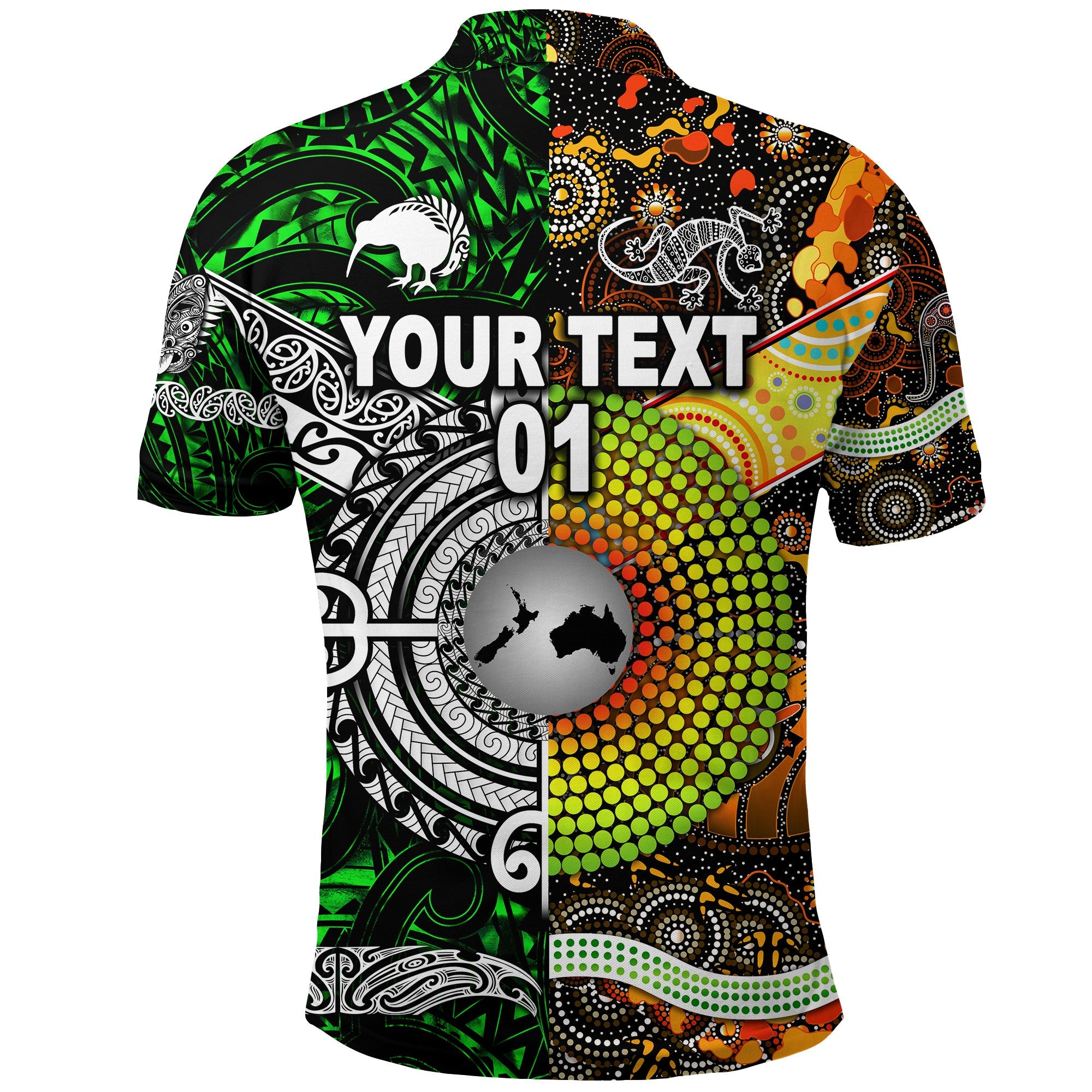 custom-personalised-new-zealand-maori-aotearoa-and-australia-aboriginal-polo-shirt-together-green-custom-text-and-number