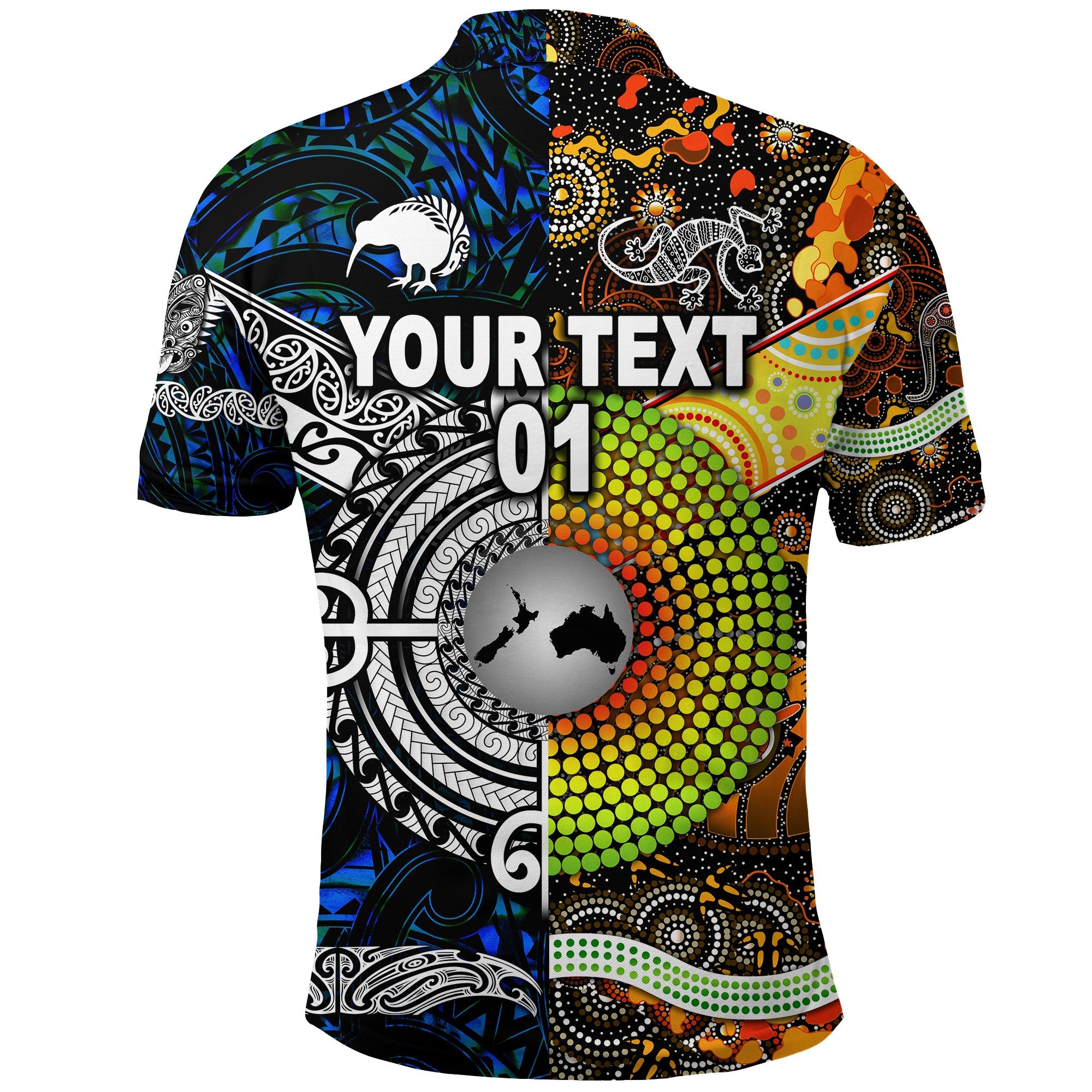 custom-personalised-new-zealand-maori-aotearoa-and-australia-aboriginal-polo-shirt-together-blue-custom-text-and-number