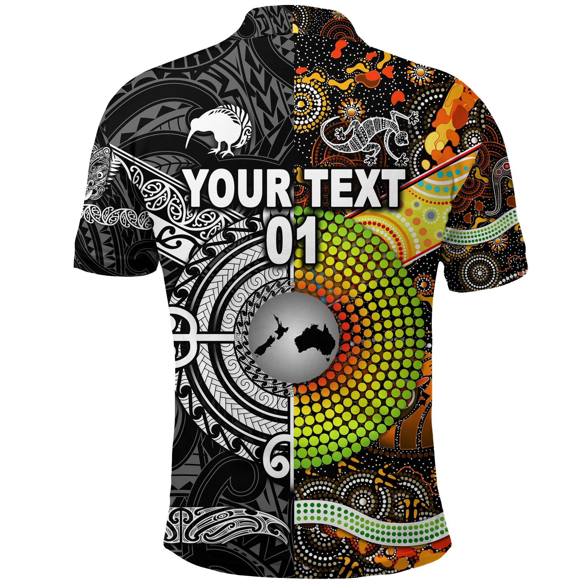 custom-personalised-new-zealand-maori-aotearoa-and-australia-aboriginal-polo-shirt-together-black-custom-text-and-number