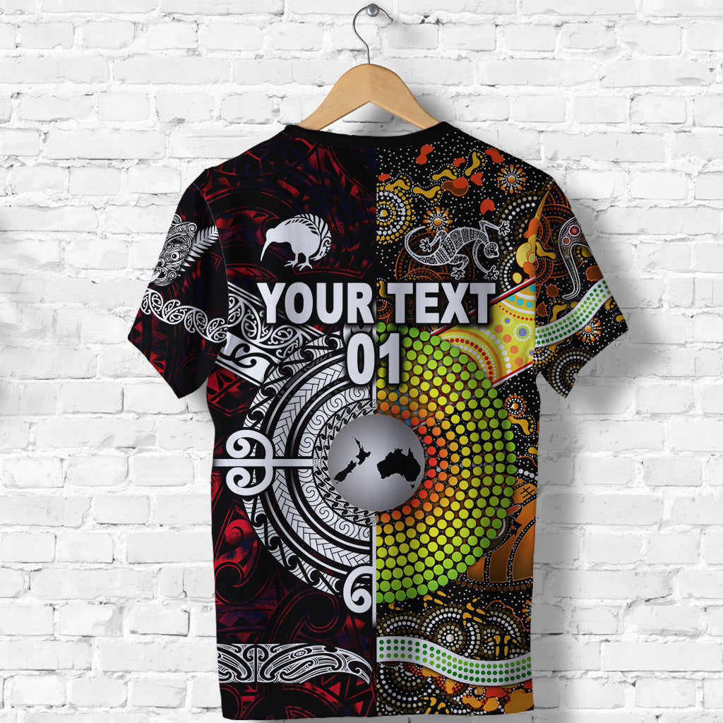 custom-personalised-new-zealand-maori-aotearoa-and-australia-aboriginal-t-shirt-together-red-custom-text-and-number