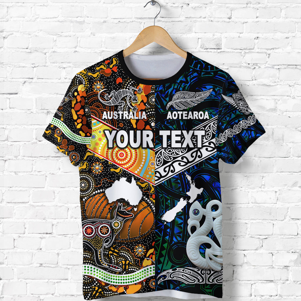 custom-personalised-new-zealand-maori-aotearoa-and-australia-aboriginal-t-shirt-together-blue