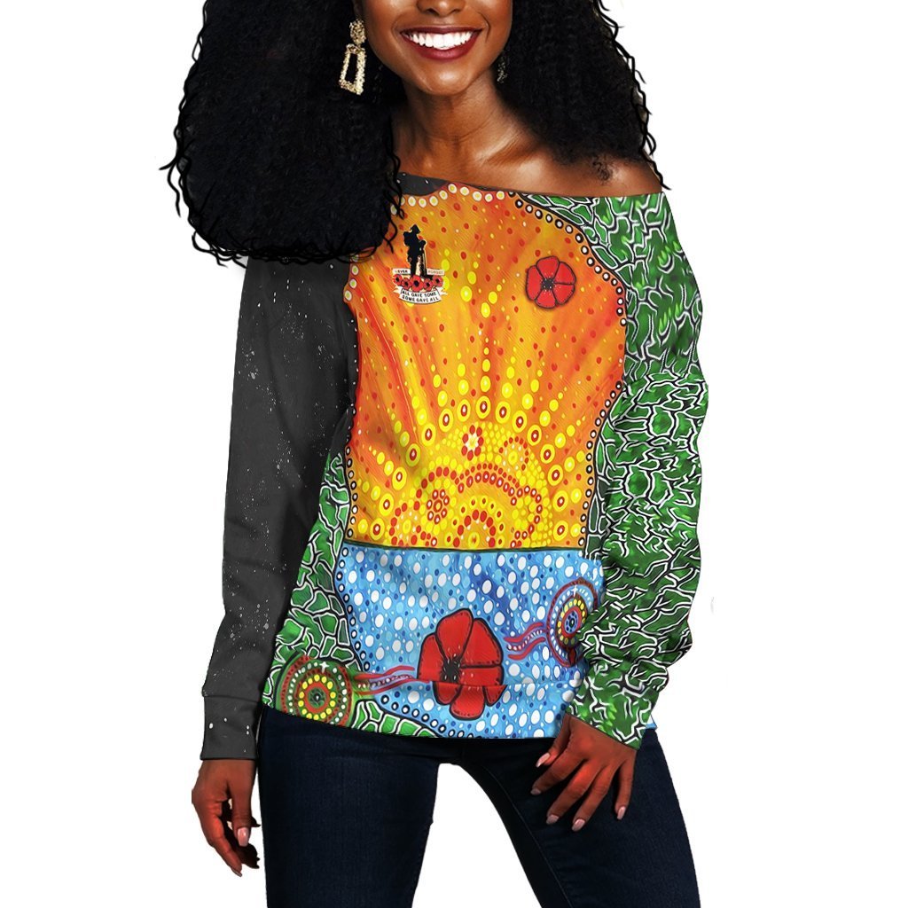 Anzac Day Off Shoulder Sweater - Lest We Forget Poppy - Vibe Hoodie
