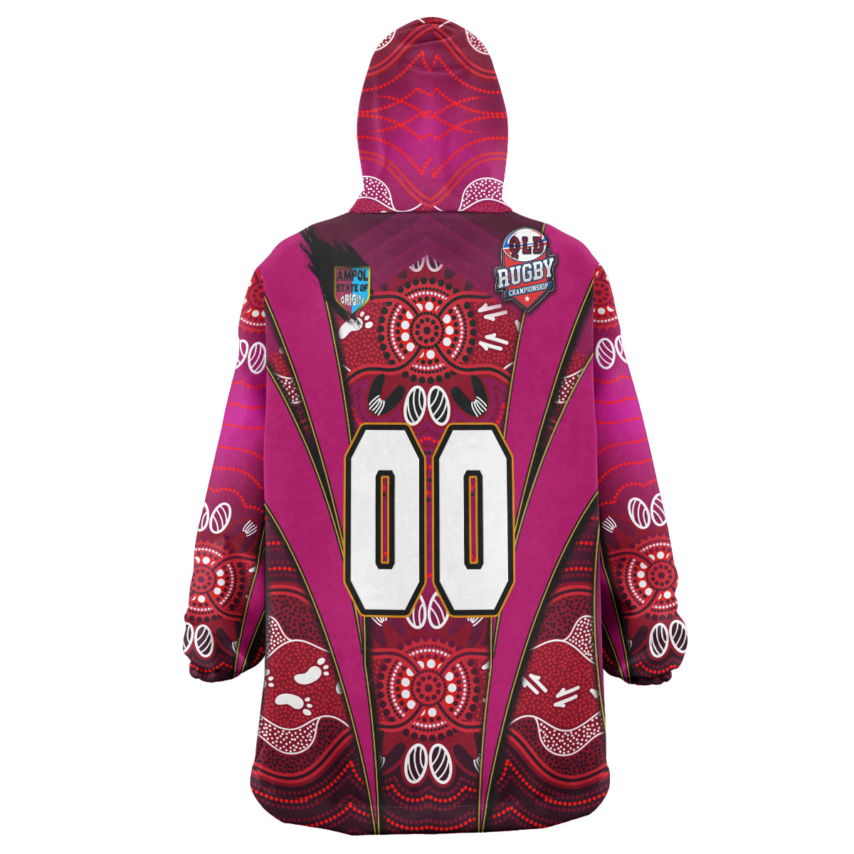 queensland-rugby-league-team-snug-hoodie-custom-queensland-maroons-mascot-with-aboriginal-art-state-of-origin-oodie-blanket
